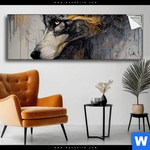 Spannbild Abstrakter Wolf In Gold Und Grau Panorama Produktvorschau mit dem Bild Abstrakter Wolf in Gold und Grau im Format Panorama.