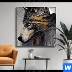 Spannbild Abstrakter Wolf In Gold Und Grau Quadrat Produktvorschau mit dem Bild Abstrakter Wolf in Gold und Grau im Format Quadrat.