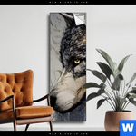 Spannbild Abstrakter Wolf In Gold Und Grau Schmal Produktvorschau mit dem Bild Abstrakter Wolf in Gold und Grau im Format Schmal.