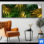 Spannbild Blaetter Gold Gruen Panorama Produktvorschau mit dem Bild Blätter Gold Grün im Format Panorama.