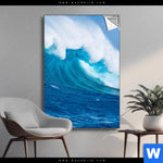 Spannbild Blaue Welle Im Meer Hochformat Produktvorschau mit dem Bild Blaue Welle im Meer im Format Hochformat.