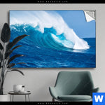 Spannbild Blaue Welle Im Meer Querformat Produktvorschau mit dem Bild Blaue Welle im Meer im Format Querformat.