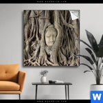 Spannbild Buddha In Baumwurzeln Quadrat Produktvorschau mit dem Bild Buddha in Baumwurzeln im Format Quadrat.