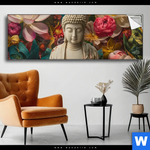 Spannbild Buddha In Farbenfrohen Blumen Panorama Produktvorschau mit dem Bild Buddha in farbenfrohen Blumen im Format Panorama.
