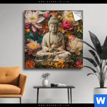 Spannbild Buddha In Farbenfrohen Blumen Quadrat Produktvorschau mit dem Bild Buddha in farbenfrohen Blumen im Format Quadrat.