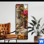 Spannbild Buddha In Farbenfrohen Blumen Schmal Produktvorschau mit dem Bild Buddha in farbenfrohen Blumen im Format Schmal.