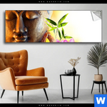 Spannbild Buddha Kopf Seerose Panorama Produktvorschau mit dem Bild Buddha Kopf & Seerose im Format Panorama.