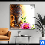 Spannbild Buddha Kopf Seerose Quadrat Produktvorschau mit dem Bild Buddha Kopf & Seerose im Format Quadrat.