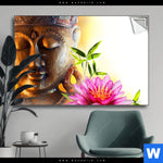 Spannbild Buddha Kopf Seerose Querformat Produktvorschau mit dem Bild Buddha Kopf & Seerose im Format Querformat.