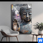 Spannbild Buddha Kosmische Gelassenheit Hochformat Produktvorschau mit dem Bild Buddha - Kosmische Gelassenheit im Format Hochformat.