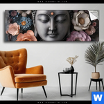 Spannbild Buddha Kunst Mit Pastellblueten Panorama Produktvorschau mit dem Bild Buddha-Kunst mit Pastellblüten im Format Panorama.