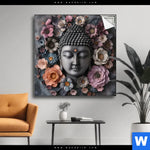 Spannbild Buddha Kunst Mit Pastellblueten Quadrat Produktvorschau mit dem Bild Buddha-Kunst mit Pastellblüten im Format Quadrat.