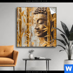 Spannbild Buddha Statue Im Goldenen Bambus Quadrat Produktvorschau mit dem Bild Buddha-Statue im goldenen Bambus im Format Quadrat.
