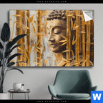 Spannbild Buddha Statue Im Goldenen Bambus Querformat Produktvorschau mit dem Bild Buddha-Statue im goldenen Bambus im Format Querformat.