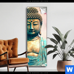 Spannbild Buddha Statue Mit Kirschblueten Schmal Produktvorschau mit dem Bild Buddha Statue mit Kirschblüten im Format Schmal.