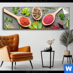 Spannbild Bunte Gewuerze In Holzloeffeln Panorama Produktvorschau mit dem Bild Bunte Gewürze in Holzlöffeln im Format Panorama.