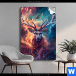 Spannbild Bunter Hirsch In Flammen Hochformat Produktvorschau mit dem Bild Bunter Hirsch in Flammen im Format Hochformat.