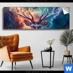 Spannbild Bunter Hirsch In Flammen Panorama Produktvorschau mit dem Bild Bunter Hirsch in Flammen im Format Panorama.