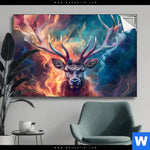 Spannbild Bunter Hirsch In Flammen Querformat Produktvorschau mit dem Bild Bunter Hirsch in Flammen im Format Querformat.