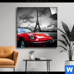 Spannbild Eiffelturm Rotes Auto Quadrat Produktvorschau mit dem Bild Eiffelturm & Rotes Auto im Format Quadrat.