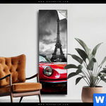 Spannbild Eiffelturm Rotes Auto Schmal Produktvorschau mit dem Bild Eiffelturm & Rotes Auto im Format Schmal.