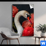 Spannbild Eleganter Schwan Mit Blumen Hochformat Produktvorschau mit dem Bild Eleganter Schwan mit Blumen im Format Hochformat.
