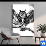 Spannbild Eule Auf Ast Hochformat Produktvorschau mit dem Bild Eule auf Ast im Format Hochformat.