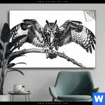 Spannbild Eule Auf Ast Querformat Produktvorschau mit dem Bild Eule auf Ast im Format Querformat.