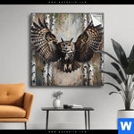 Spannbild Eule Im Birkenwald Quadrat Produktvorschau mit dem Bild Eule im Birkenwald im Format Quadrat.