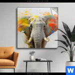 Spannbild Farbenexplosion Mit Elefant Quadrat Produktvorschau mit dem Bild Farbenexplosion mit Elefant im Format Quadrat.