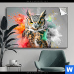 Spannbild Farbenexplosion Mit Eule Querformat Produktvorschau mit dem Bild Farbenexplosion mit Eule im Format Querformat.