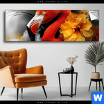 Spannbild Flamingo Blueten Panorama Produktvorschau mit dem Bild Flamingo & Blüten im Format Panorama.