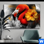 Spannbild Flamingo Blueten Querformat Produktvorschau mit dem Bild Flamingo & Blüten im Format Querformat.
