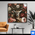 Spannbild Friedlicher Hirsch Und Blueten Quadrat Produktvorschau mit dem Bild Friedlicher Hirsch und Blüten im Format Quadrat.