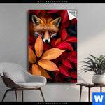 Spannbild Fuchs Im Herbstlaub Hochformat Produktvorschau mit dem Bild Fuchs im Herbstlaub im Format Hochformat.