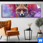 Spannbild Fuchs In Farbnebel Panorama Produktvorschau mit dem Bild Fuchs in Farbnebel im Format Panorama.