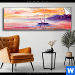 Spannbild Gemaelde Mit Boot Im Sonnenuntergang Panorama Produktvorschau mit dem Bild Gemälde mit Boot im Sonnenuntergang im Format Panorama.