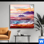Spannbild Gemaelde Mit Boot Im Sonnenuntergang Quadrat Produktvorschau mit dem Bild Gemälde mit Boot im Sonnenuntergang im Format Quadrat.