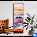 Spannbild Gemaelde Mit Boot Im Sonnenuntergang Schmal Produktvorschau mit dem Bild Gemälde mit Boot im Sonnenuntergang im Format Schmal.