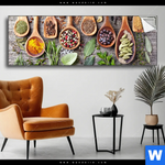 Spannbild Gewuerze Auf Holzloeffeln Panorama Produktvorschau mit dem Bild Gewürze auf Holzlöffeln im Format Panorama.