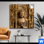 Spannbild Goldener Buddha Im Bambuswald Quadrat Produktvorschau mit dem Bild Goldener Buddha im Bambuswald im Format Quadrat.