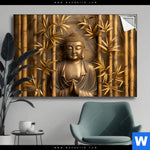 Spannbild Goldener Buddha Im Bambuswald Querformat Produktvorschau mit dem Bild Goldener Buddha im Bambuswald im Format Querformat.