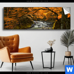 Spannbild Herbstlandschaft Am Fluss Panorama Produktvorschau mit dem Bild Herbstlandschaft am Fluss im Format Panorama.