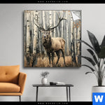 Spannbild Hirsch Im Birkenwald Quadrat Produktvorschau mit dem Bild Hirsch im Birkenwald im Format Quadrat.