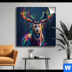 Spannbild Hirsch Im Leuchtenden Farbmix Quadrat Produktvorschau mit dem Bild Hirsch im leuchtenden Farbmix im Format Quadrat.