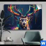 Spannbild Hirsch Im Leuchtenden Farbmix Querformat Produktvorschau mit dem Bild Hirsch im leuchtenden Farbmix im Format Querformat.