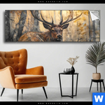 Spannbild Hirsch Im Morgenlicht Panorama Produktvorschau mit dem Bild Hirsch im Morgenlicht im Format Panorama.