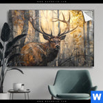 Spannbild Hirsch Im Morgenlicht Querformat Produktvorschau mit dem Bild Hirsch im Morgenlicht im Format Querformat.