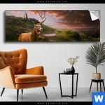 Spannbild Hirsch In Gebirgslandschaft Panorama Produktvorschau mit dem Bild Hirsch in Gebirgslandschaft im Format Panorama.