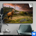 Spannbild Hirsch In Gebirgslandschaft Querformat Produktvorschau mit dem Bild Hirsch in Gebirgslandschaft im Format Querformat.